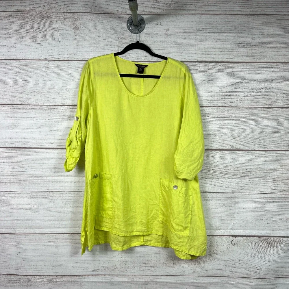 Multiples Women's 100% Linen Lagenlook Minimalistic Blouse Size XL